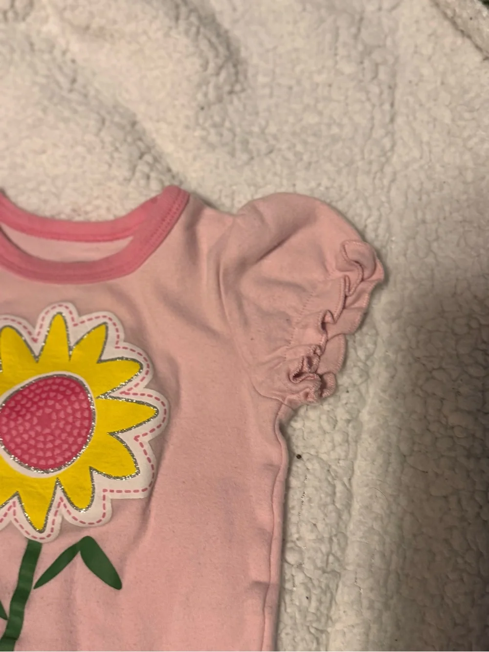 John Deere Pink Sunflower Applique Baby Bodysuit